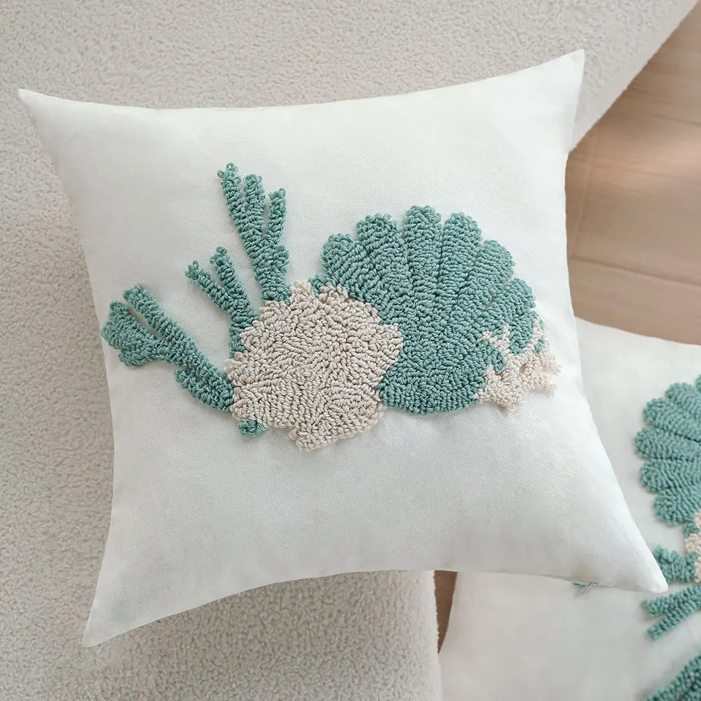 Housse de Coussin Capitonnée Motif Coquillage - Esprit Bord de Mer