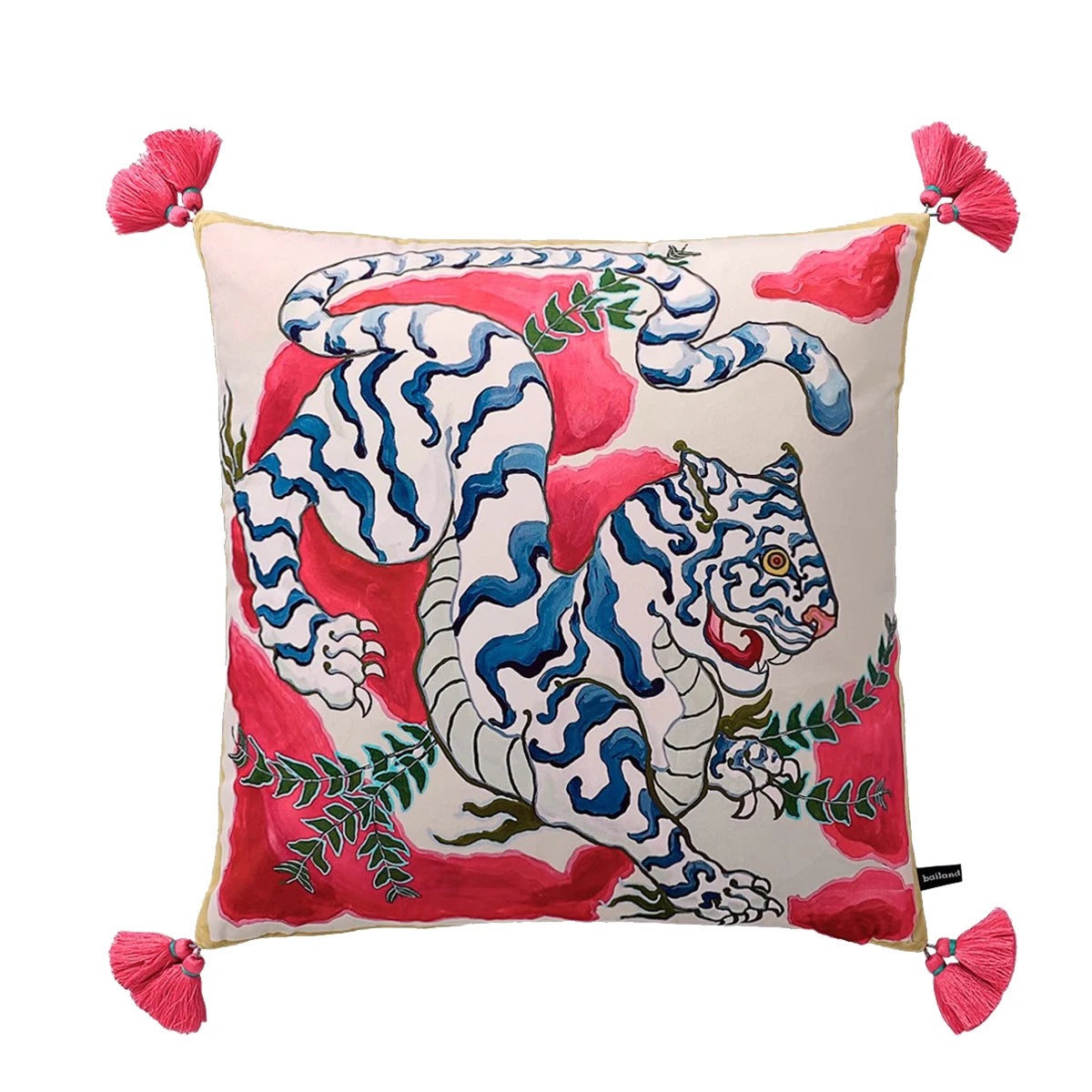 Housse de Coussin Velours Motif Léopard à Pompons