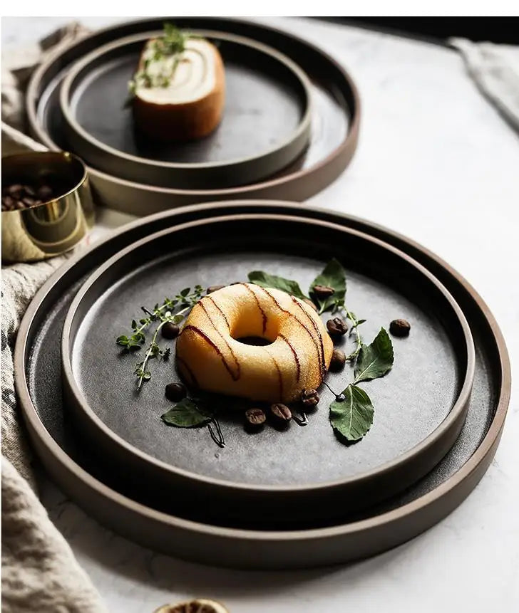 Assiette à Dessert Rétro en Grès Style Hôtel Vintage