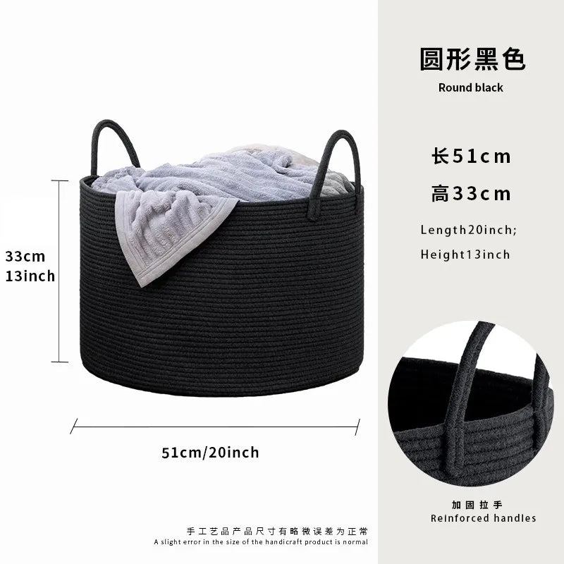 Grand Panier à Linge en Corde de Coton Tressée Main