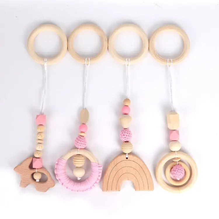 Lot de 4 Jouets en Bois pour Portique d'Éveil