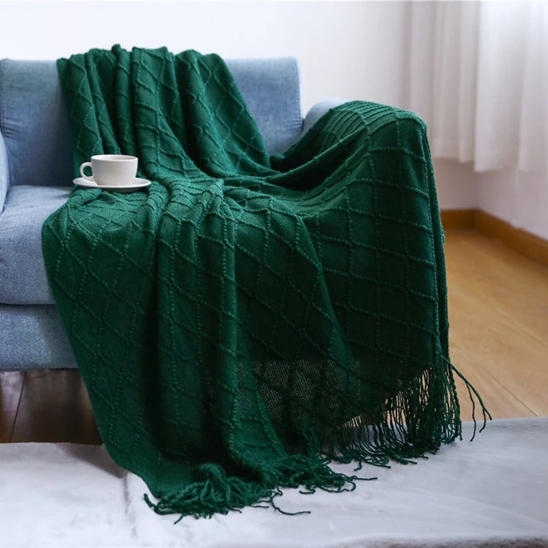 Jeté en Tricot Jacquard - Motif Carreaux Cosy