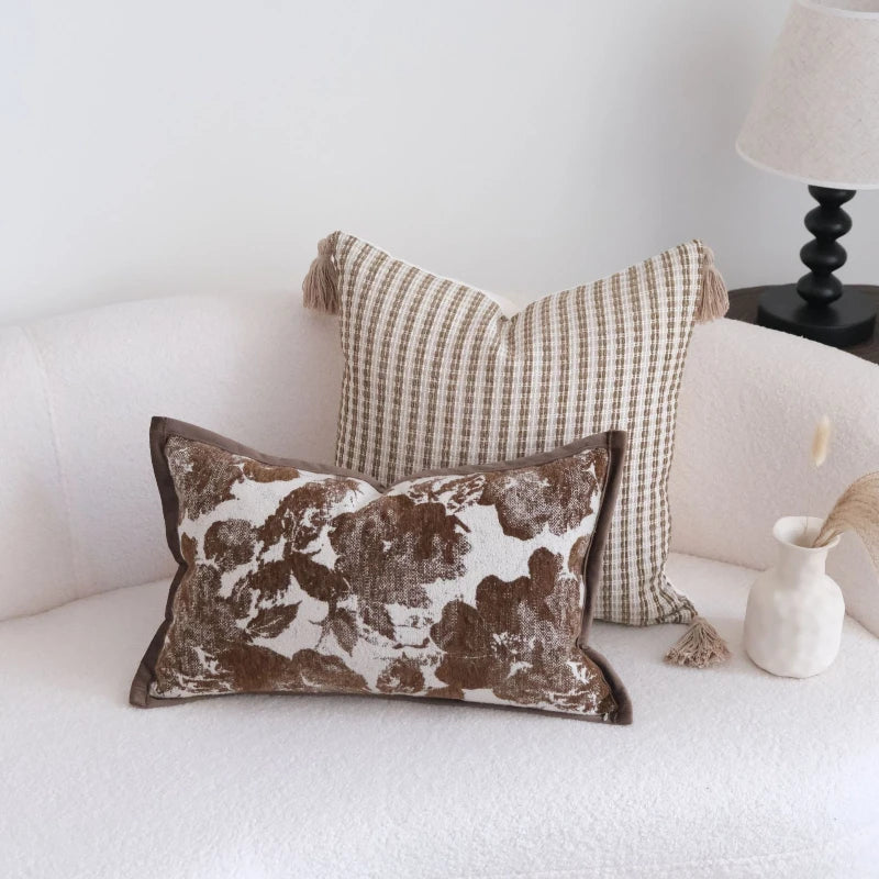 Housse de Coussin Marron Maillard - Motif Géométrique Jacquard
