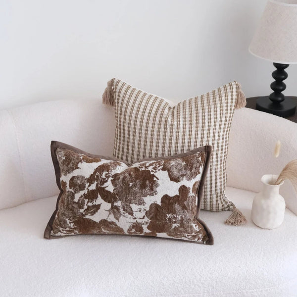 Housse de Coussin Marron Maillard - Motif Géométrique Jacquard