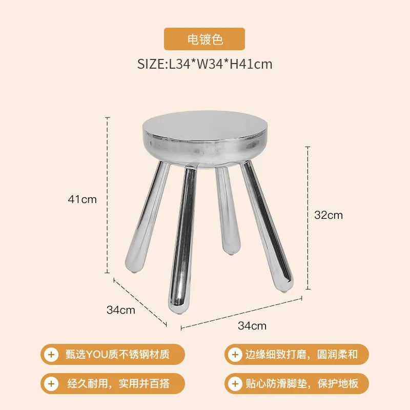 Silver Stainless Steel Stool – Nordic Minimalist Accent Seat, 34x34x41cm