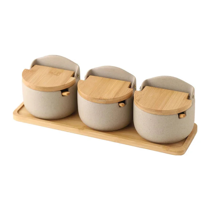 Pot à Épices en Céramique Couvercle Bambou avec Cuillère