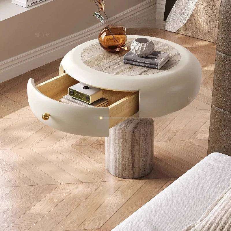 Table de Chevet Style Crème - Bois Massif avec Tiroir