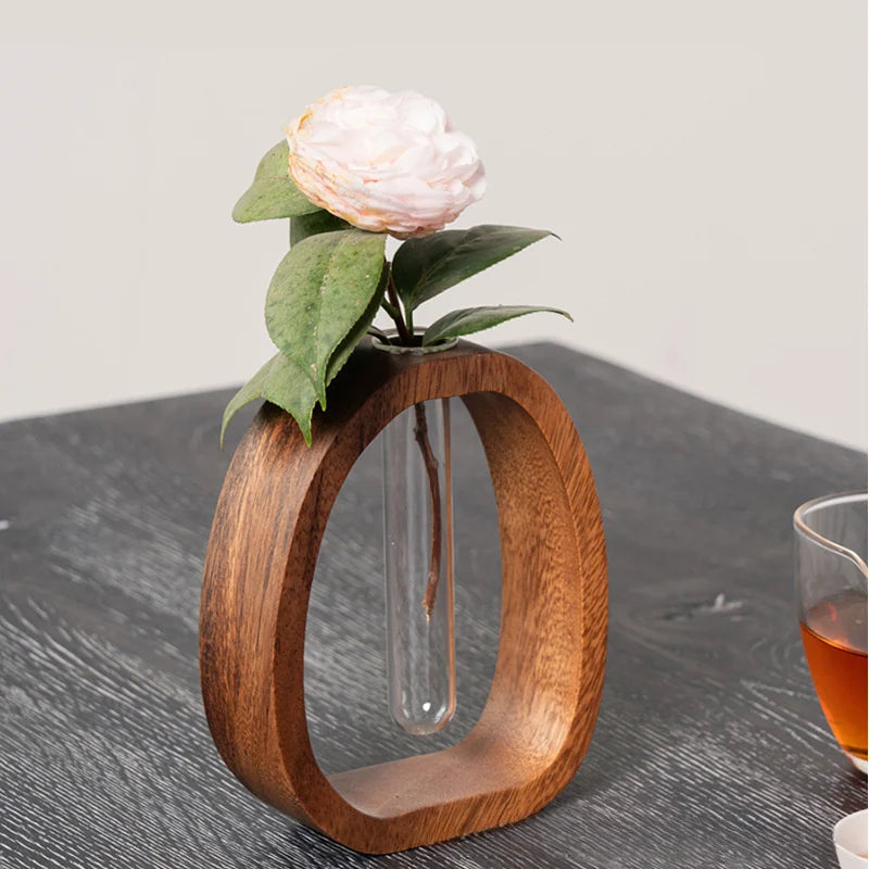 Vase Soliflore en Bois et Verre - Mini Vase à Fleur Unique
