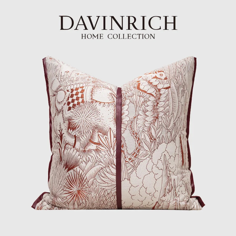 Housse de Coussin Rouge Royal Grand Format Forêt Fantastique
