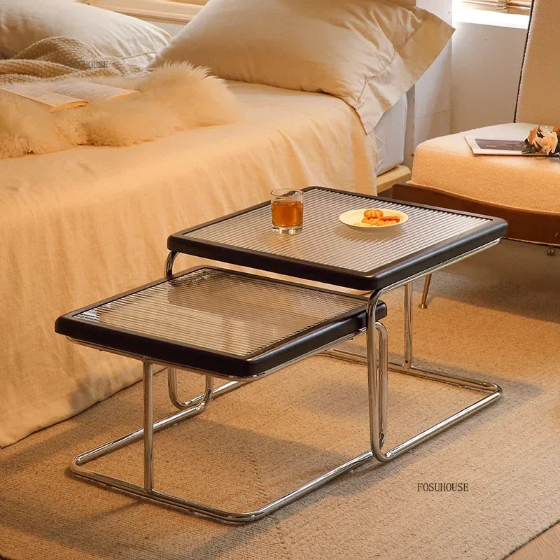 Table d'Appoint en Rotin Plateau Verre Style Rétro