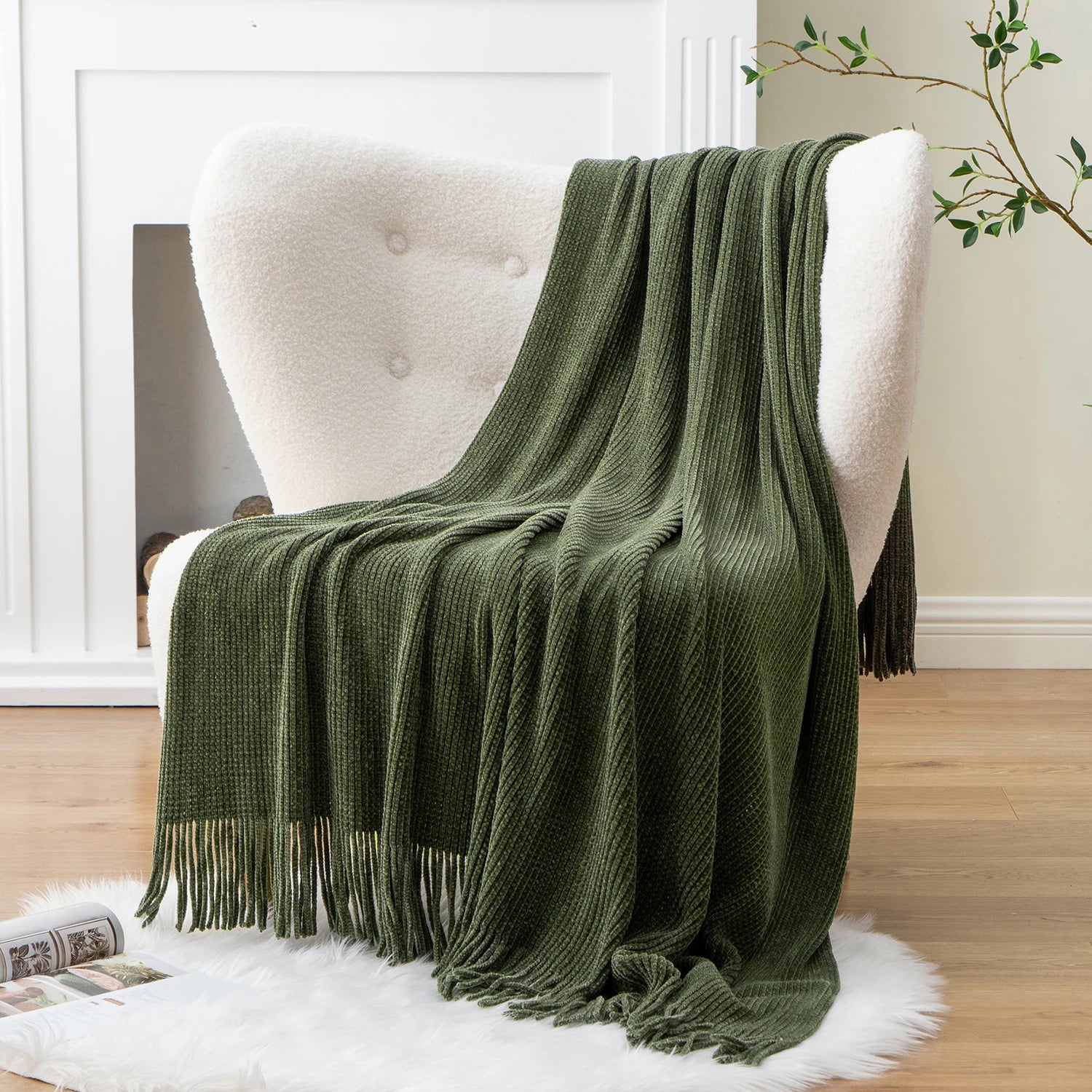 Jeté Chenille à Franges - Style Farmhouse Rouille