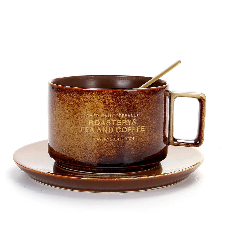 Tasse en Céramique avec Cuillère et Soucoupe Lettre Dorée 300ml
