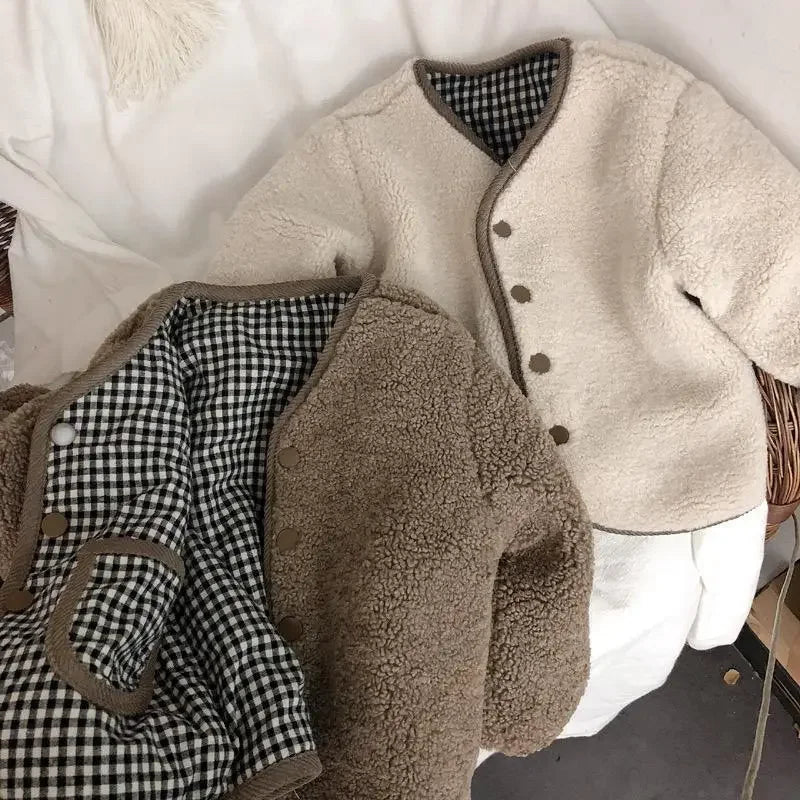 Veste Enfant Réversible Chaude à Carreaux