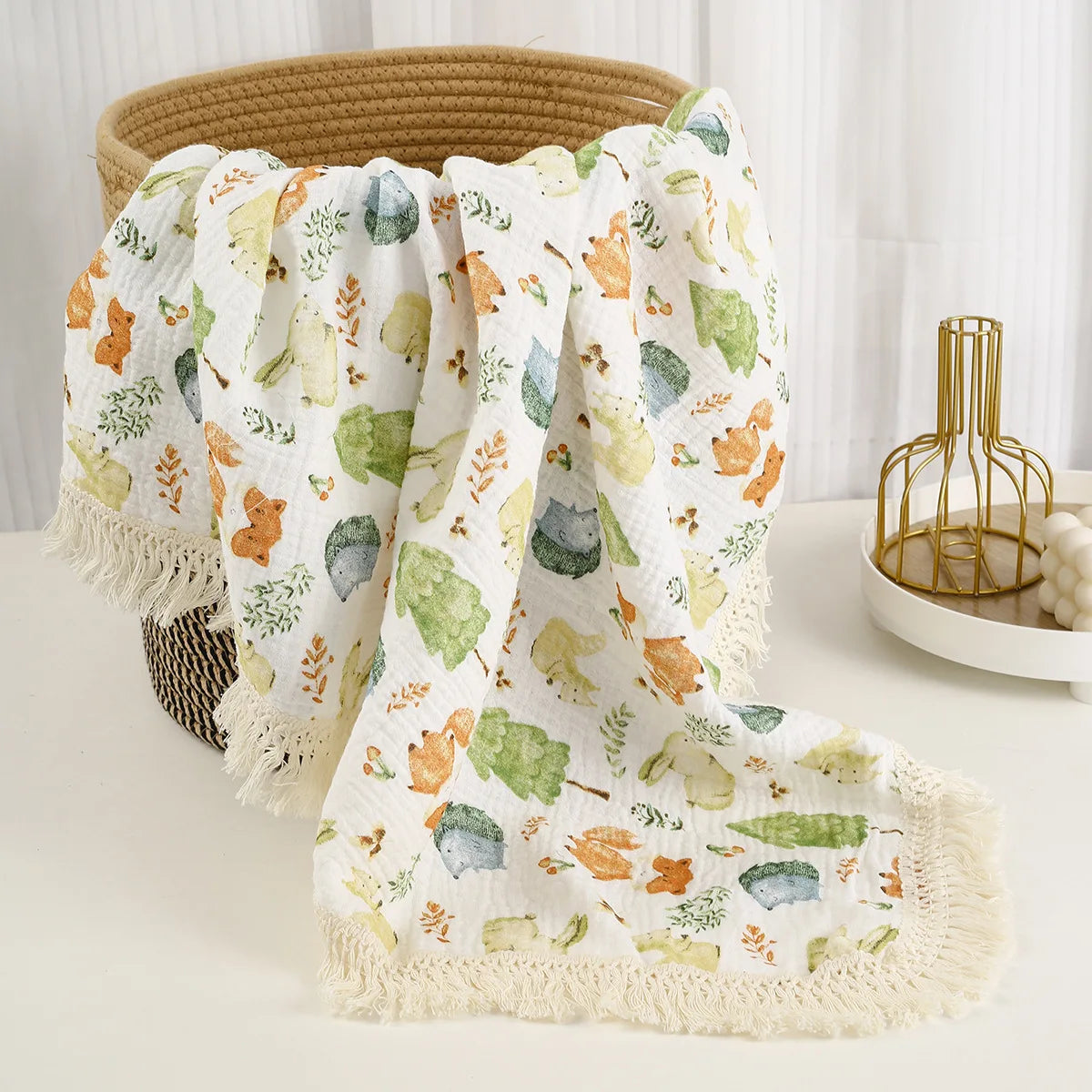 Couverture Bébé en Mousseline de Coton à Pompons