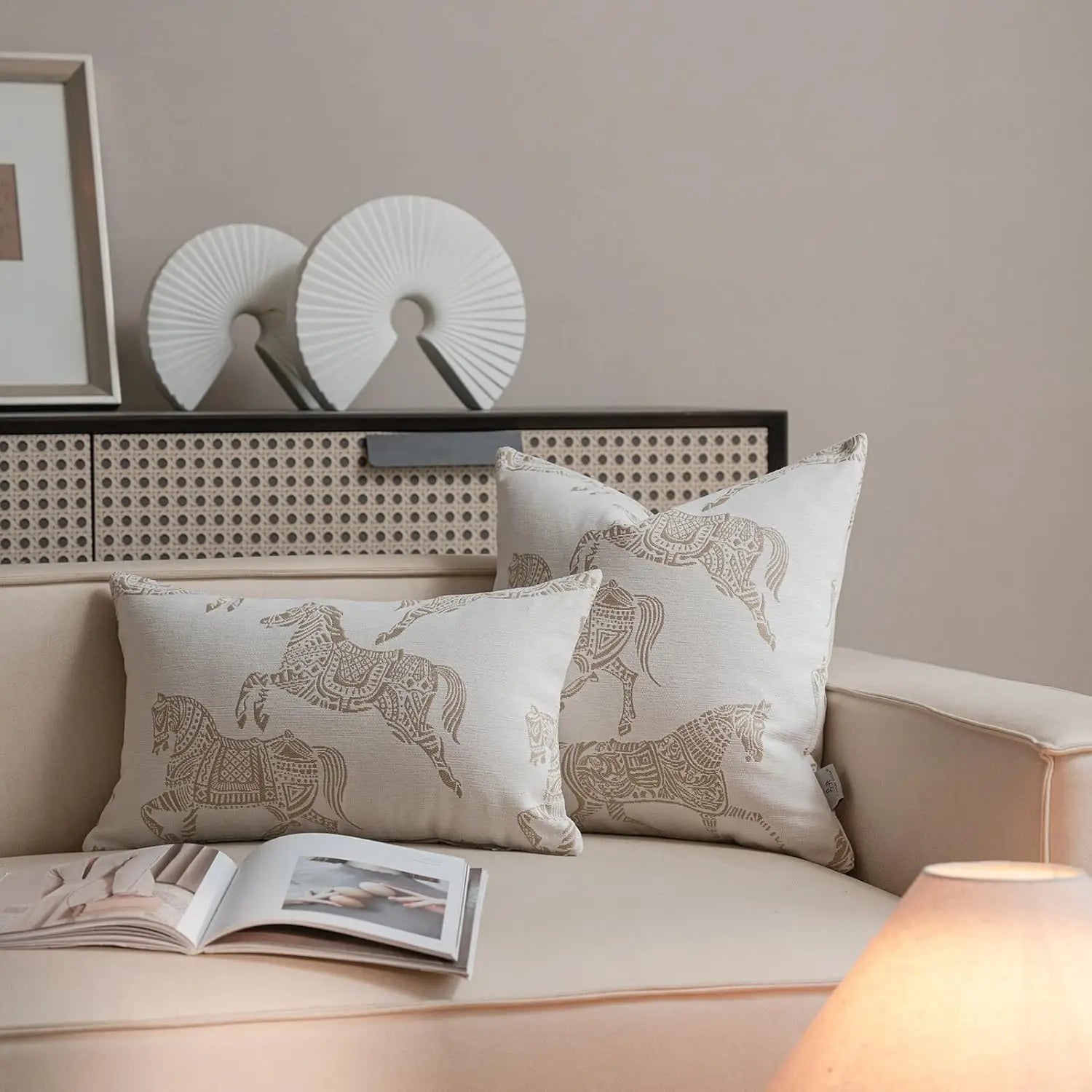 Housse de Coussin Jacquard Géométrique Gris Avoine Luxe Minimaliste
