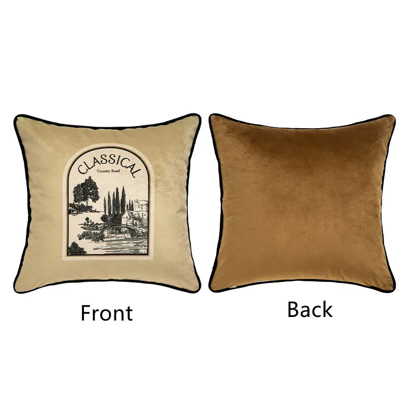 Housse de Coussin Florale en Velours - Style Rétro Noir et Blanc