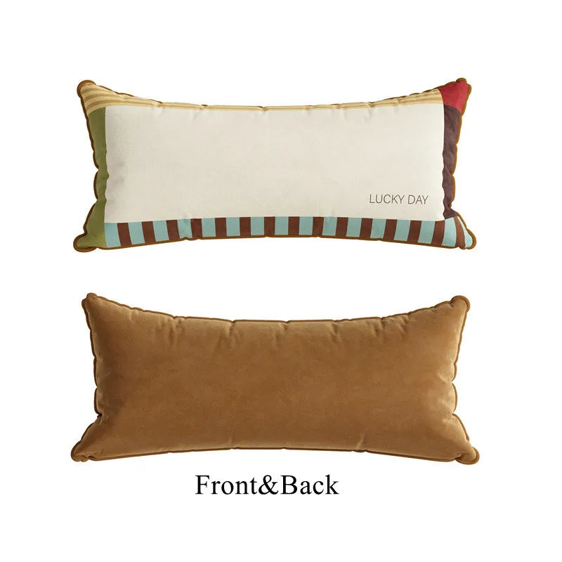 Housse de Coussin Lombaire Rayée Patchwork - Style Rétro