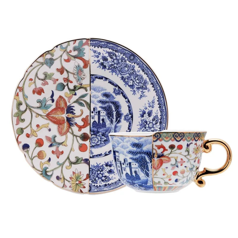 Duo de Tasses à Café Rétro Européennes avec Soucoupes