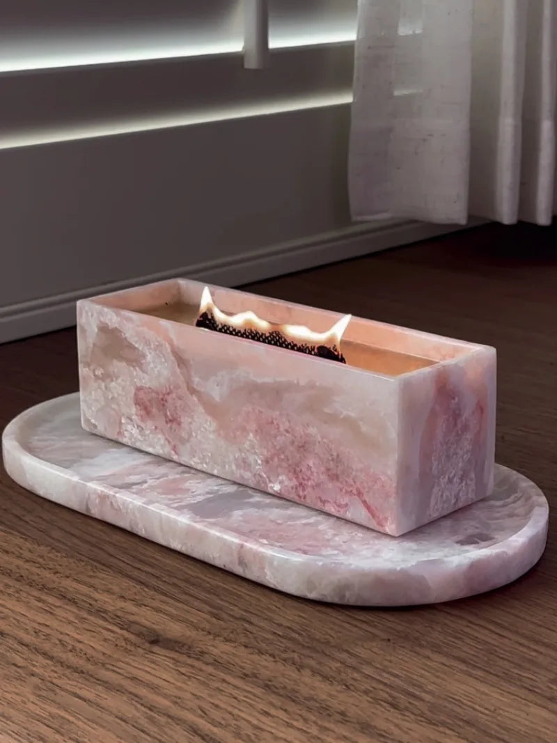 Bougeoir Rectangulaire en Marbre Rose - Fait Main