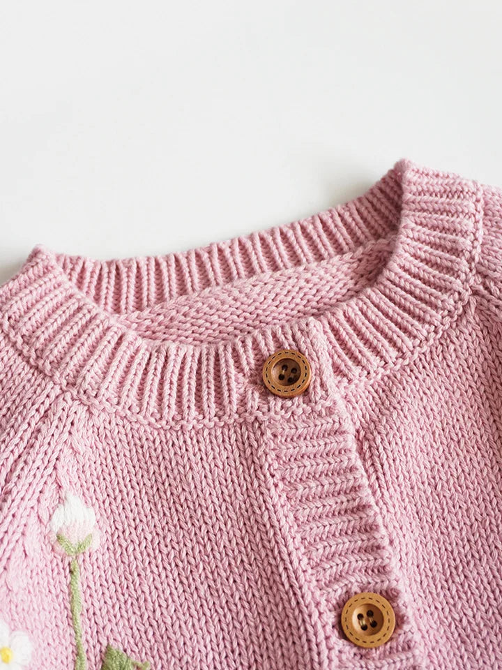 Cardigan Fille Brodé Motif Champignon