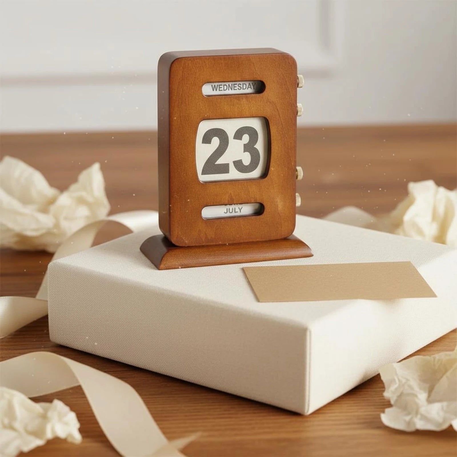 Calendrier Perpétuel Rétro Bois Réglable pour Bureau