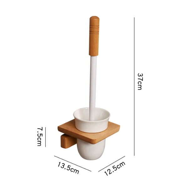 Porte-Brosse WC Mural en Bois et Céramique - Sans Perçage
