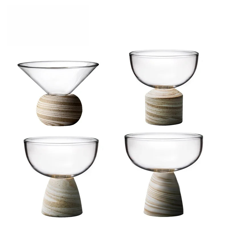Set de Tasses en Verre avec Base en Bois Fait Main