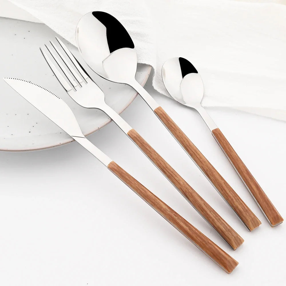 Ensemble Couverts Imitation Bois Inox Occidental