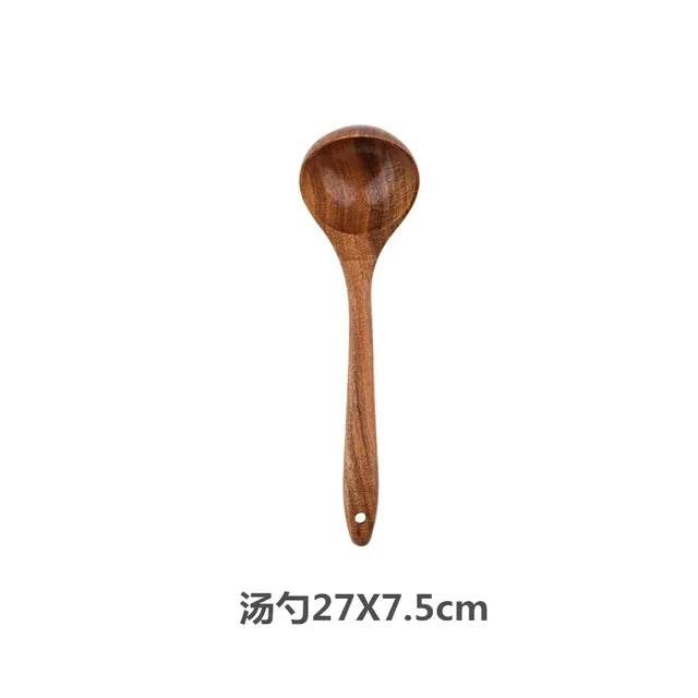 Set d'Ustensiles de Cuisine en Bois de Teck Naturel Thaïlandais