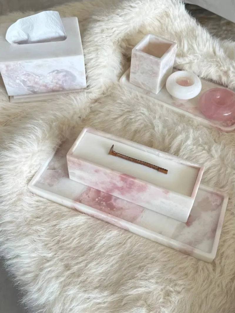 Bougeoir Rectangulaire en Marbre Rose - Fait Main