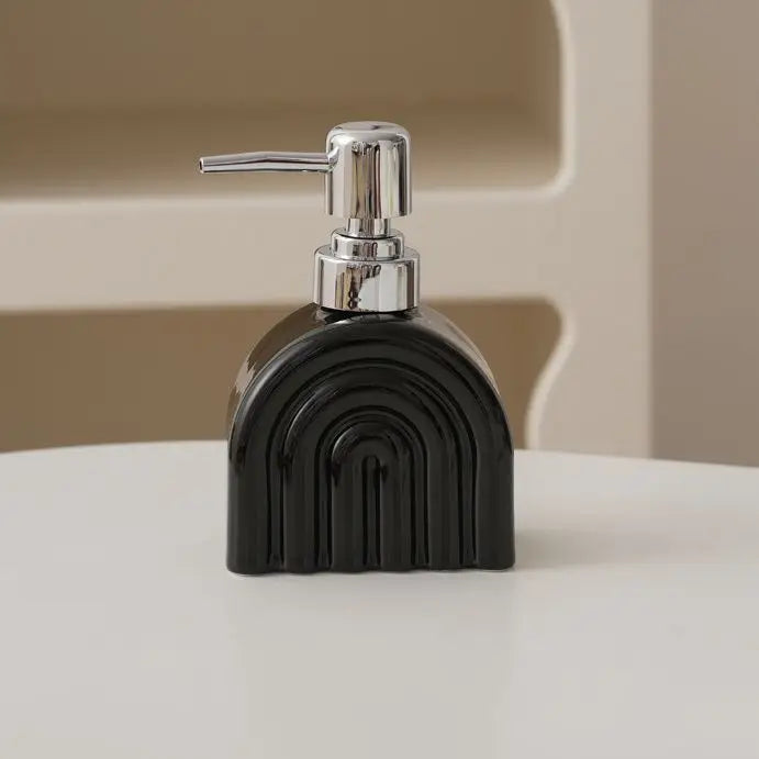 Distributeur de Savon Céramique Motif Encre Rayé