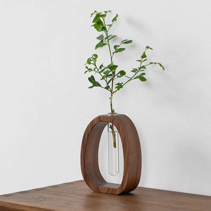Vase Soliflore en Bois et Verre - Mini Vase à Fleur Unique