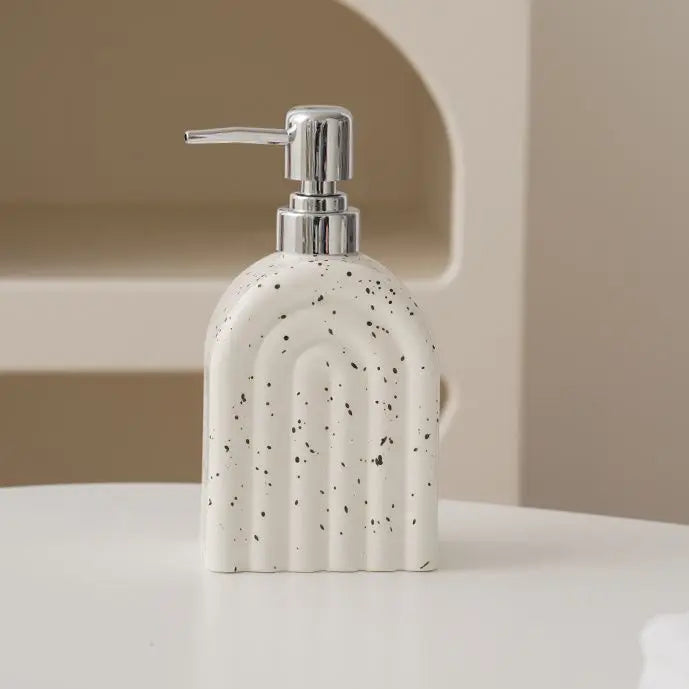 Distributeur de Savon Céramique Motif Encre Rayé