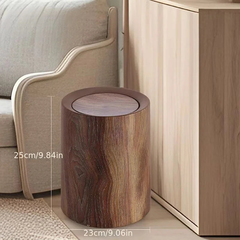 Wood-Grain Trash Can – Semi-Circular Slim Bin