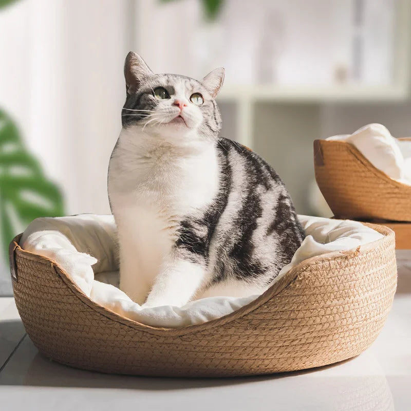 Panier Nid pour Animaux en Rotin Tressé Toutes Saisons