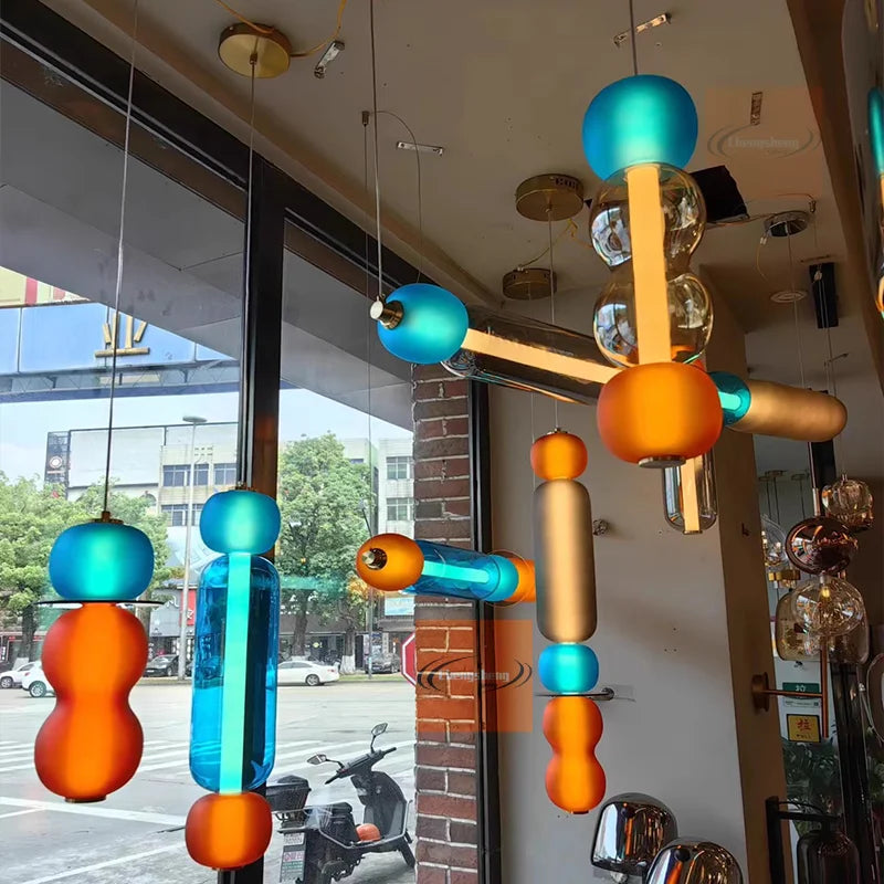 Suspension Design en Verre Coloré Vitrail