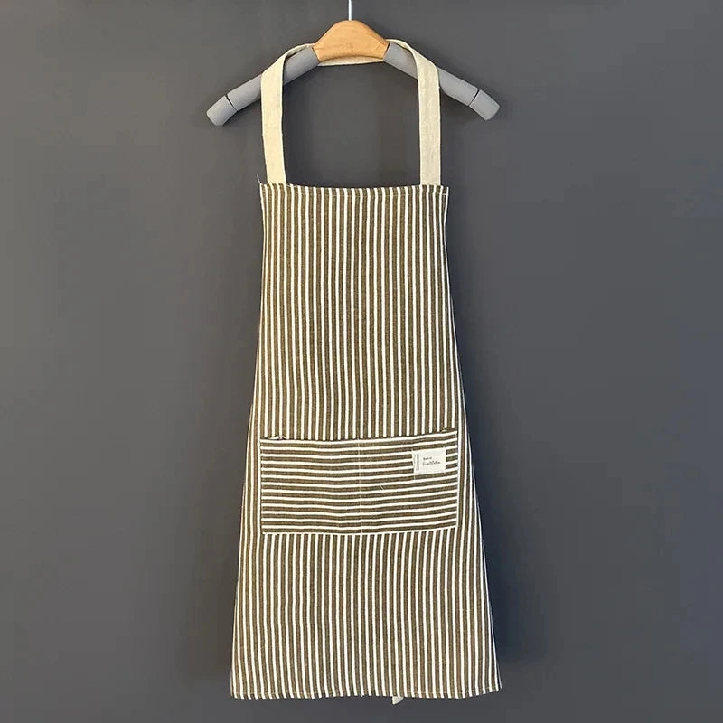 Tablier de Cuisine en Lin Rayé Sans Manches Ajustable