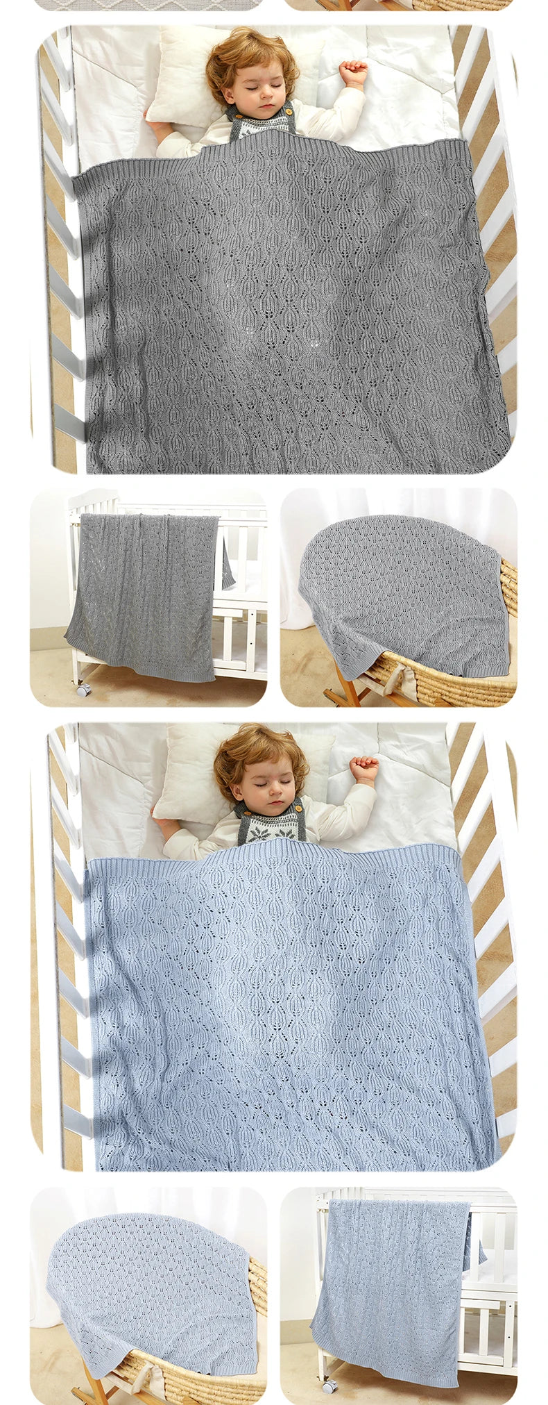 Couverture Bébé Tricotée Coton Unie 90x70cm