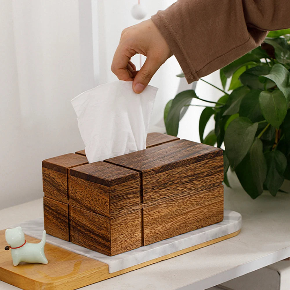 Boîte à Mouchoirs en Bois de Noyer Foncé - Style Japonais