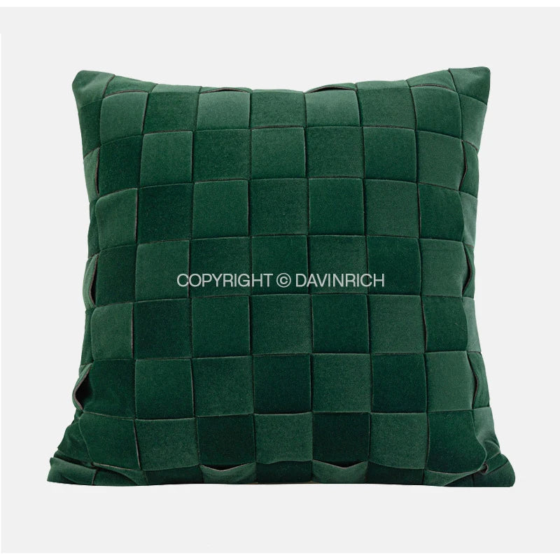 Housse de Coussin Velours Tissage Panier Luxe