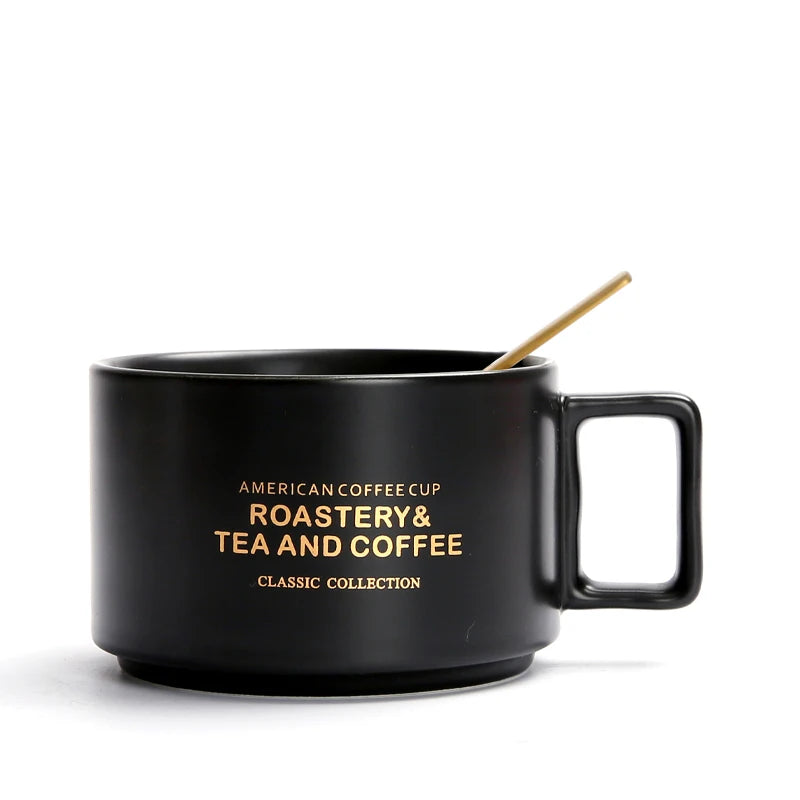 Tasse en Céramique avec Cuillère et Soucoupe Lettre Dorée 300ml