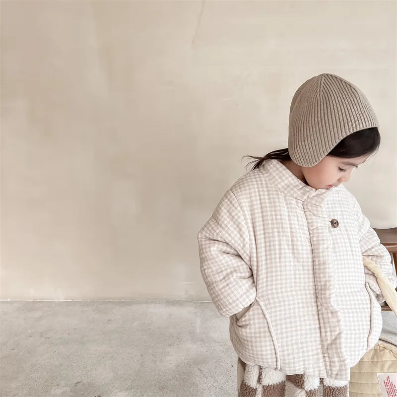 Manteau Enfant à Carreaux Doublure Polaire