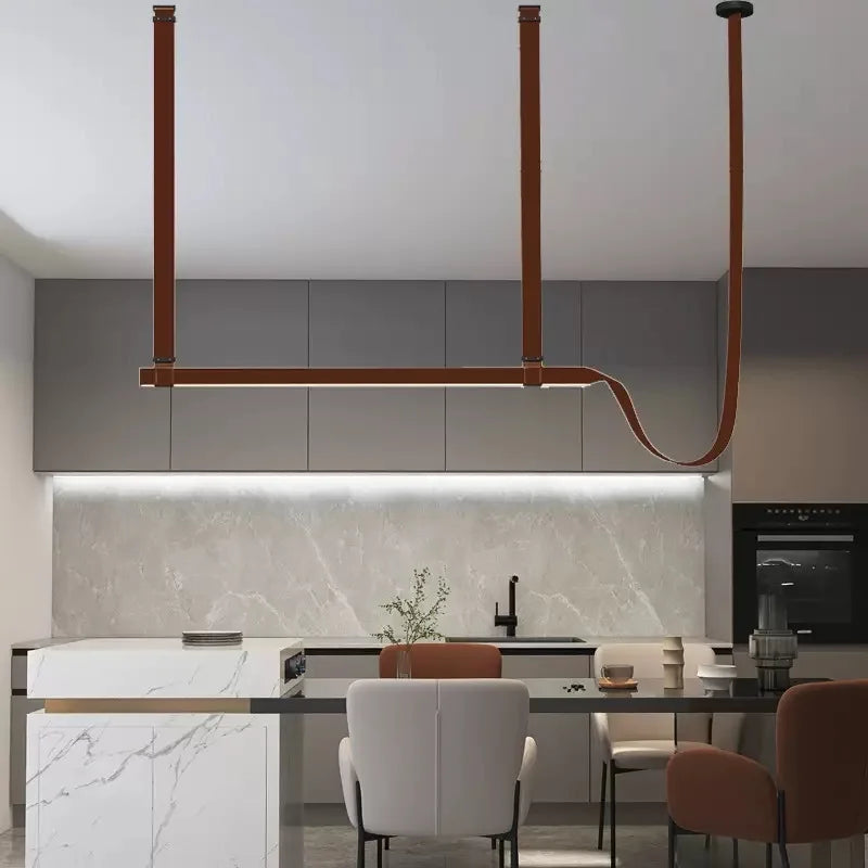 Lustre en Cuir Suspendu Style Moderne pour Cuisine
