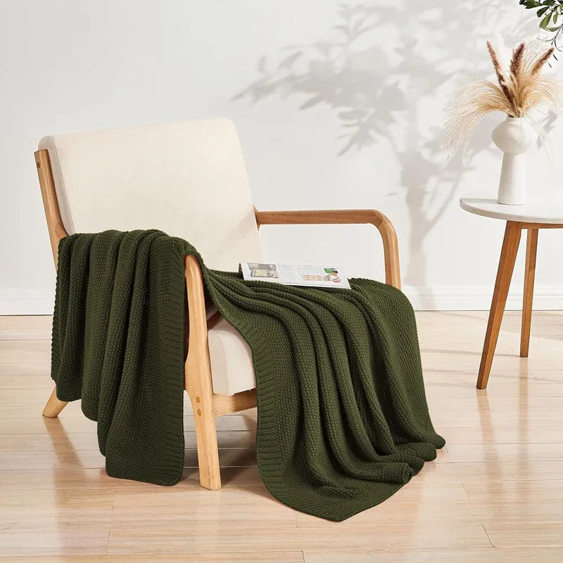 Jeté en Tricot Jacquard - Motif Carreaux Cosy