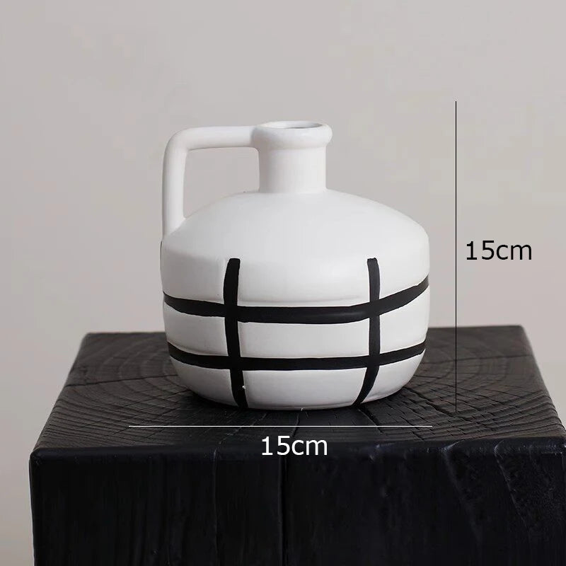Vase Céramique Rayures Noir et Blanc pour Fleurs