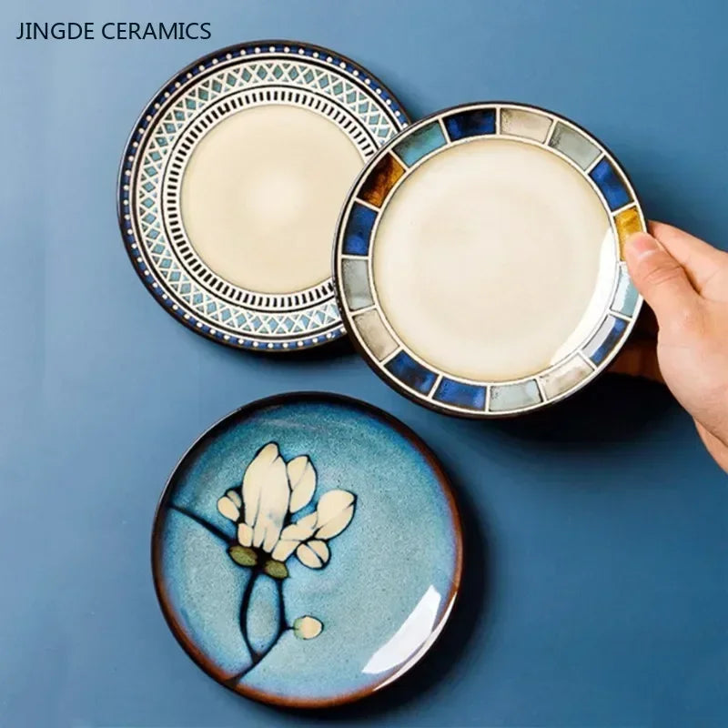 Assiette Plate en Céramique Fleurie - Style Européen