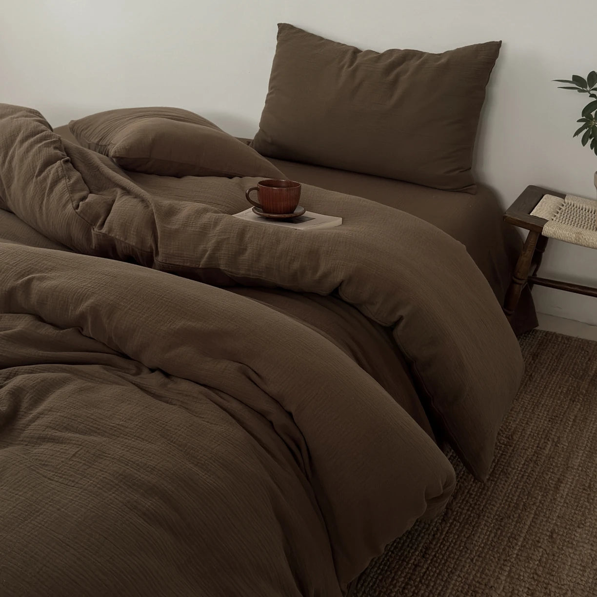 Housse de Couette Coton Gaufré Uni 220x240cm