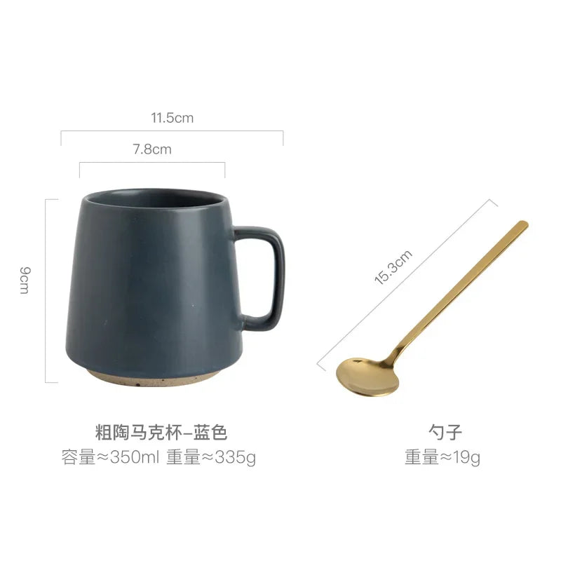 Tasse en Céramique Rétro avec Sous-Verre en Bois