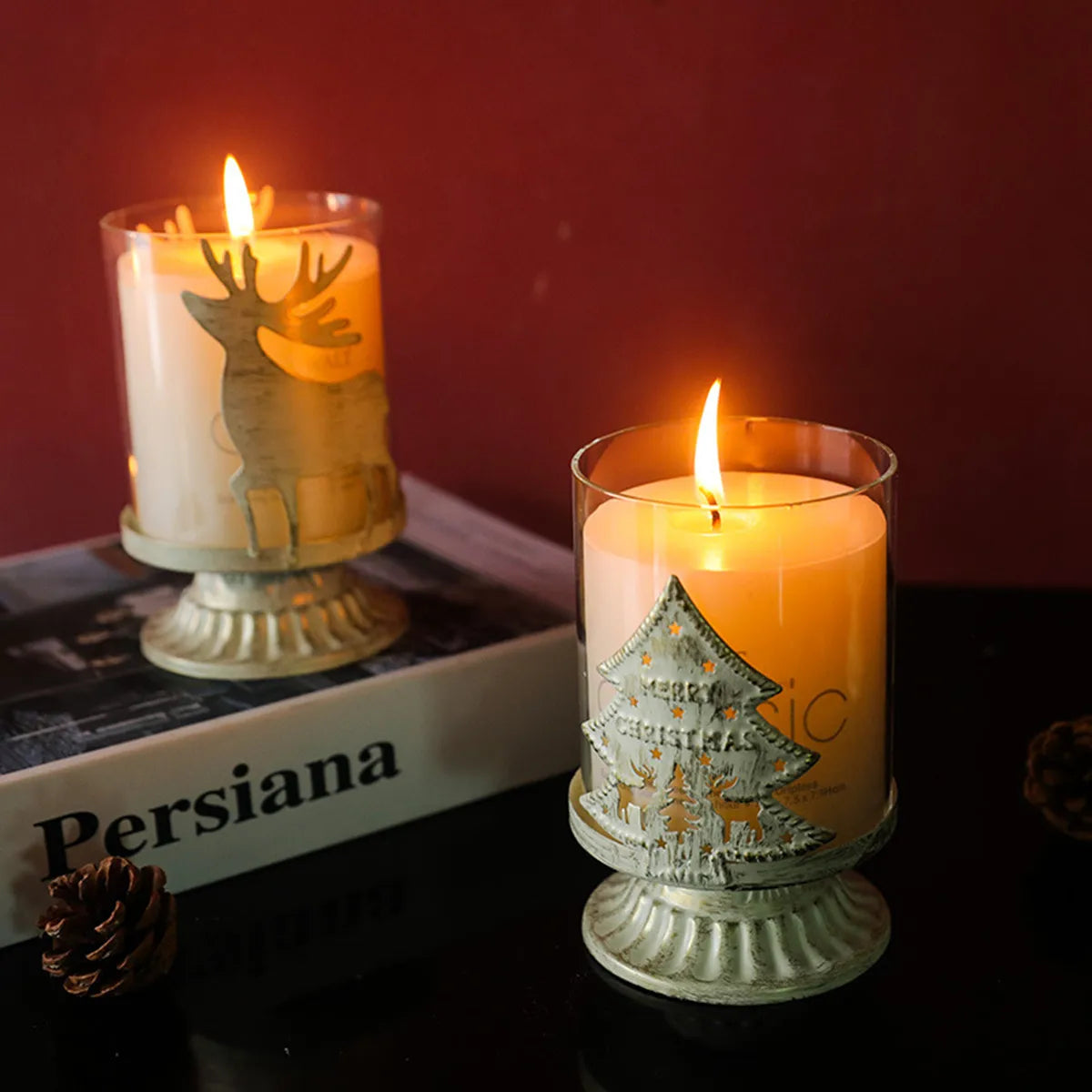 Bougeoir de Noël Élan et Sapin en Verre