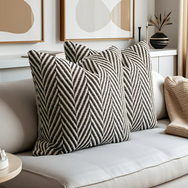 Housse de Coussin Pied-de-Poule - Noir et Blanc